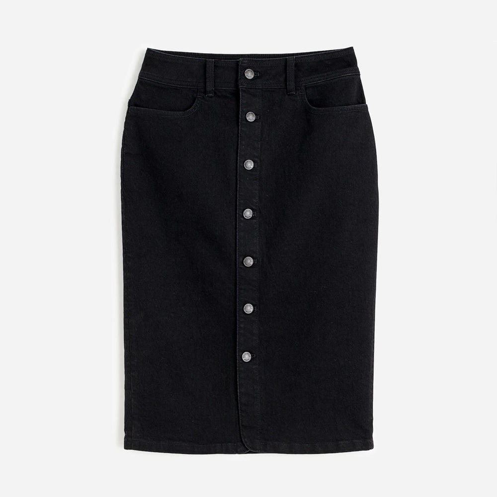 Madewell Black Denim Button-Front Midi Skirt